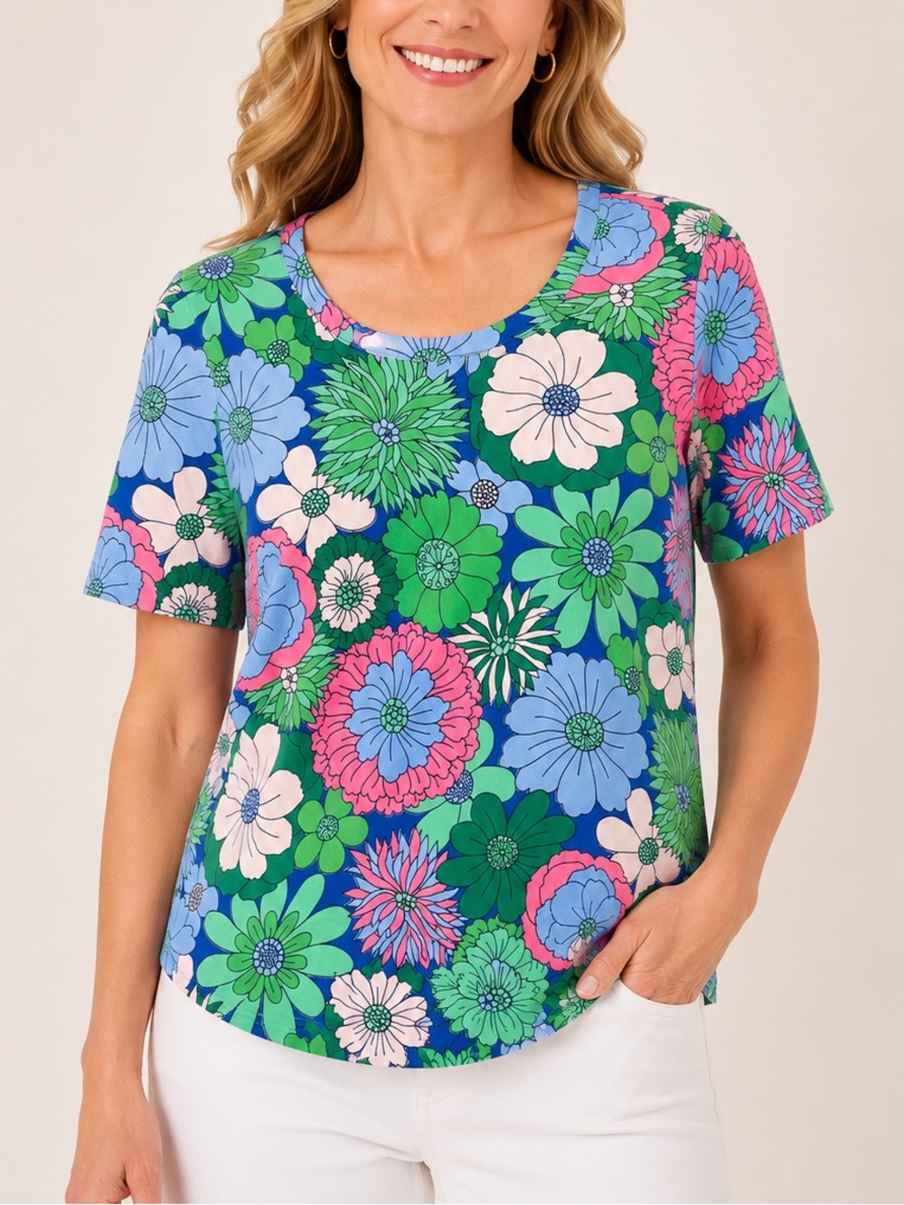 Talbots Medium‎ Floral Tee Cottagecore Coastal Grandmother Garden Party Top Chic